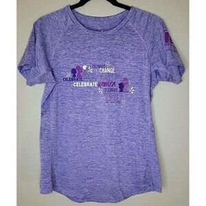 Title Nine Women Athletic Top Med Purple Graphic Quote Motivational Golf Run Gym